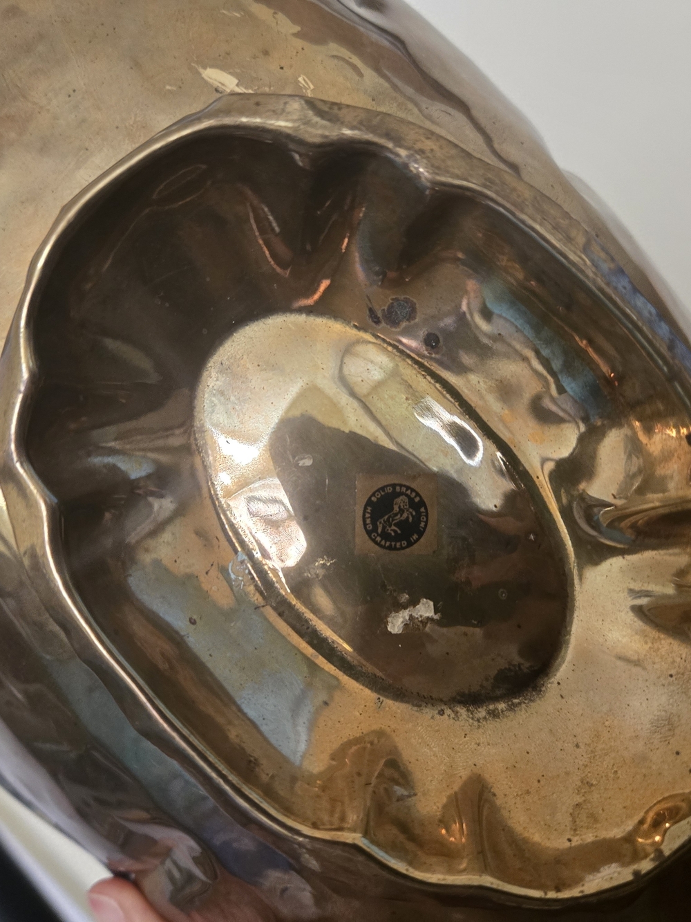Vintage Scalloped Oval Brass Footed Centerpiece Bowl with Handles - Picture 12 of 13